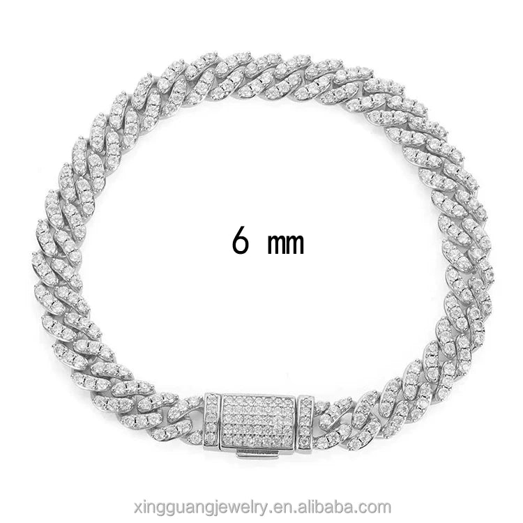 6 mm Wide Single Row Cuban Link Chain Hiphop Jewelry GRA VVS  Round Cut Moissanite Diamond Fine Jewelry Necklace Bracelet